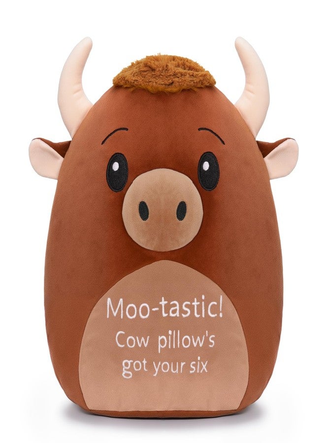 AGIFTMIND 12 inch Cute Highland Cow Stuffed Animals Soft Cow Plush Pillow with Motivational Message for Adults Birthday Decorations (Brown) - Image 1